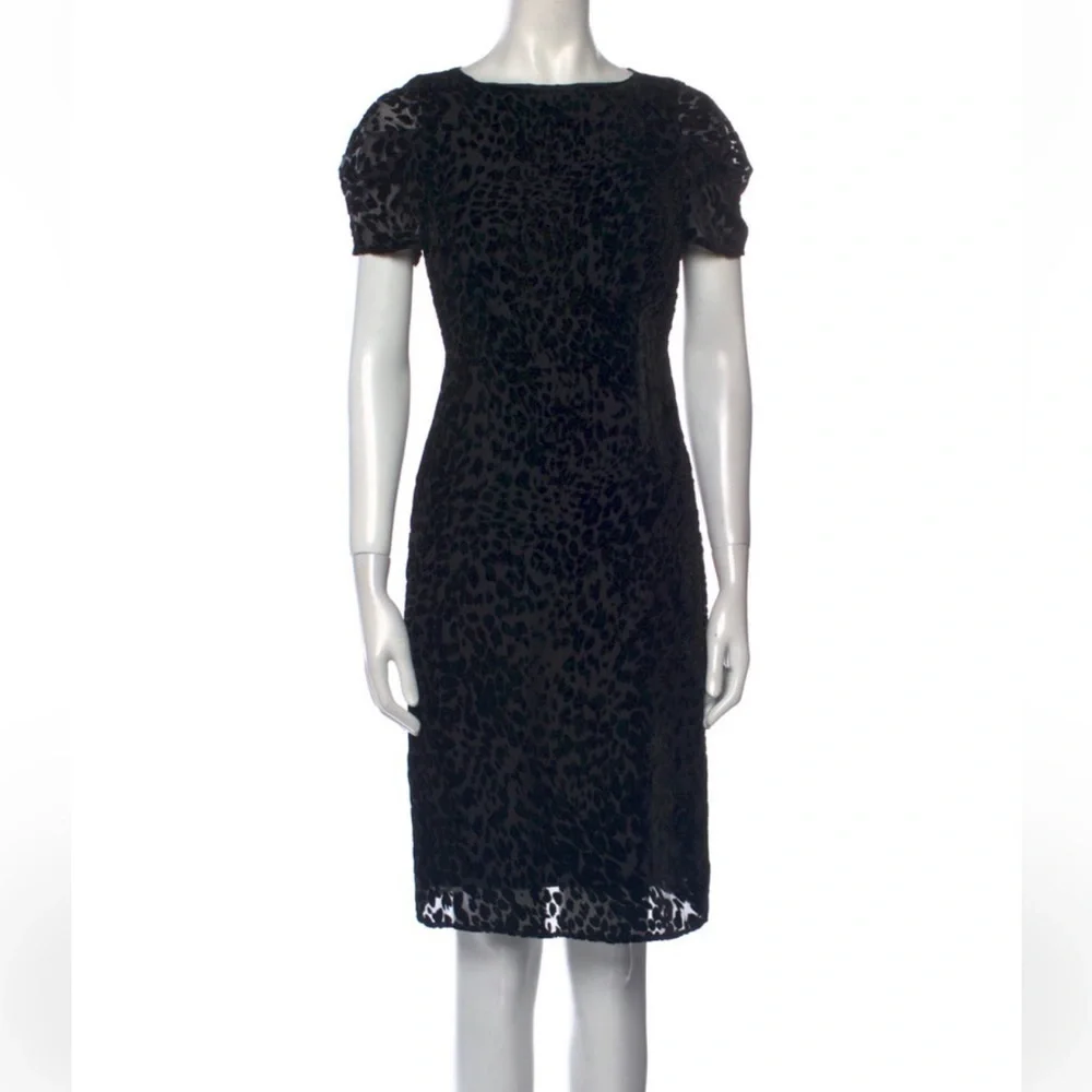 L’AGENCE Black Velvet Leopard Burnout Sheath Cocktail Dress Size 2 - Picture 1 of 9